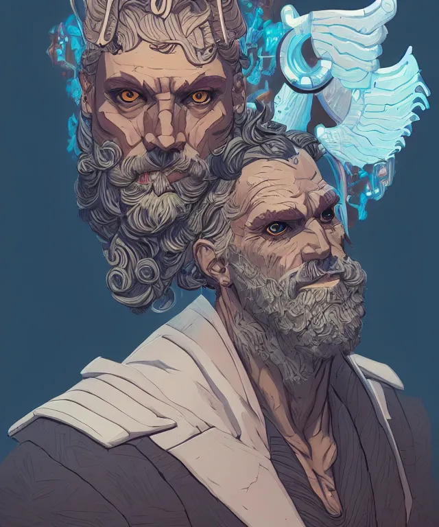 Image similar to a portrait of a half zeus half devil, fantasy, elegant, digital painting, artstation, concept art, matte, sharp focus, illustration, art by josan gonzalez