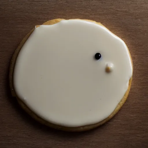 Prompt: A cookie taking a bath in milk