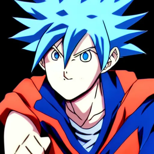 Image similar to boy with blue spikey hair and water powers, anime!!!, cel shaded, shonen style, by kohei horikoshi!!!, by akira toriyama, anime visual, hd