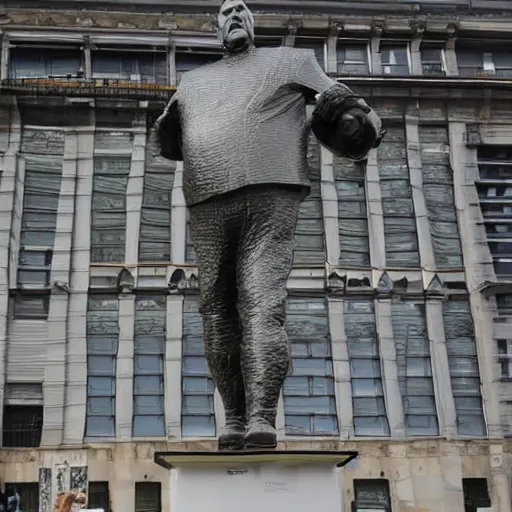 Prompt: a big metal statue of the czech president milos zeman