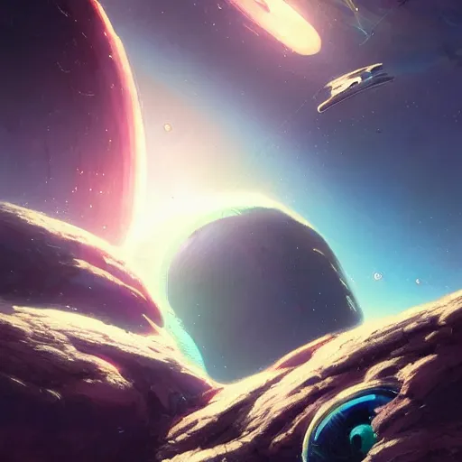 Image similar to Astronauts are riding some mytical animals, they are floating over the rings of a gas planet, the star of the planetary system and nebulas are as background, by Jordan Grimmer digital art, trending on Artstation,