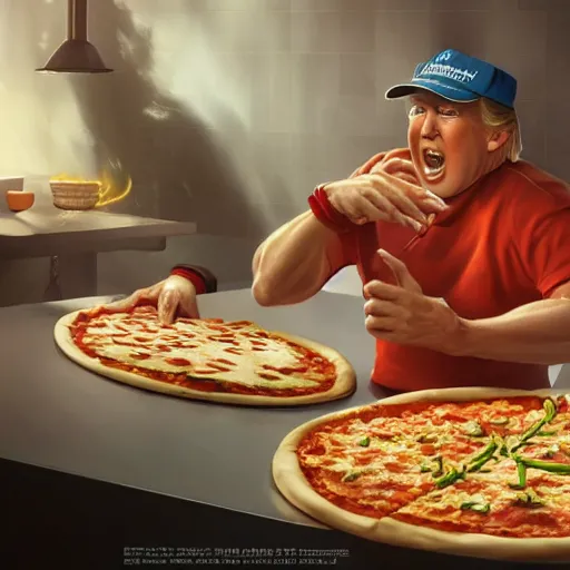 Image similar to trump making a pizza by stanley artgerm lau, wlop, rossdraws, artstation, cgsociety, concept art, cgsociety, octane render, trending on artstation, artstationhd, artstationhq, unreal engine, 4 k, 8 k,