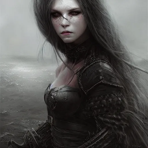 Prompt: kerli koiv viking hair, darkwave, darksynth character portrait, sharp, digital matte painting, art by luis royo, greg rutkowski, wlop, dramatic lighting, trending on artstation