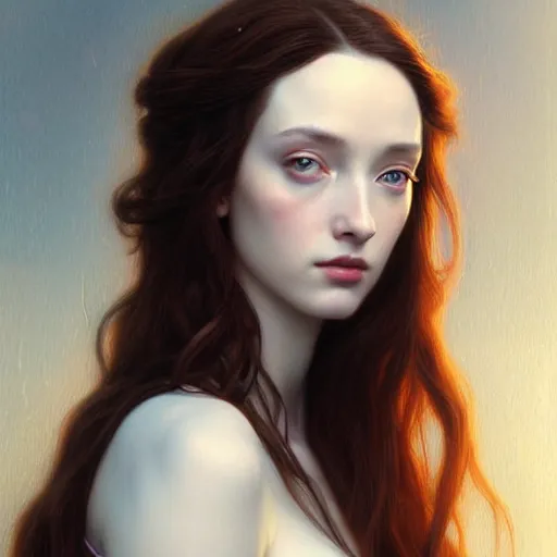 Image similar to beautiful striking Pre-Raphaelite Emma Dumont by Artgerm and Greg Rutkowski, intricate, elegant, highly detailed, digital painting, pale