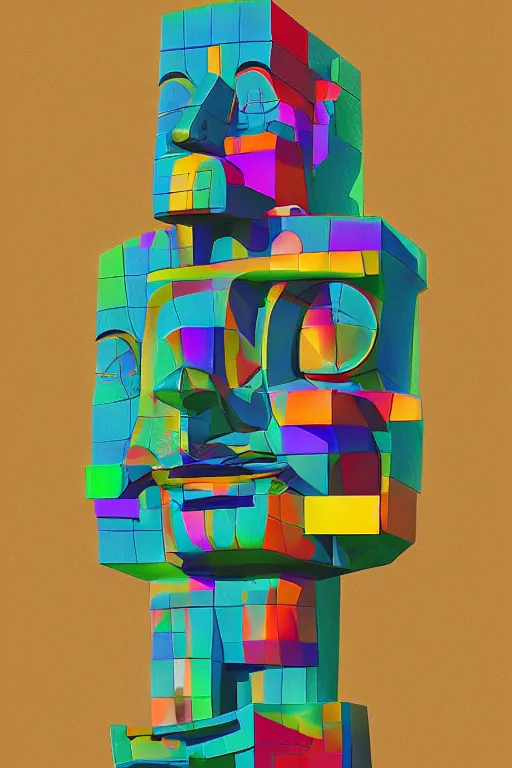 Image similar to cubist moai statue cutout digital illustration cartoon colorful beeple