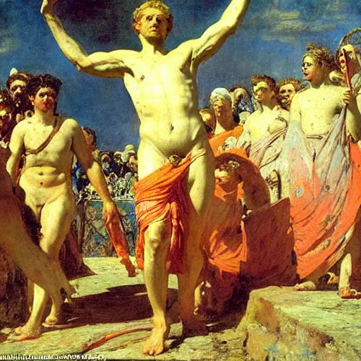 Image similar to the triumph of augustus, by ilya repin, oil on canvas, 1 8 8 3