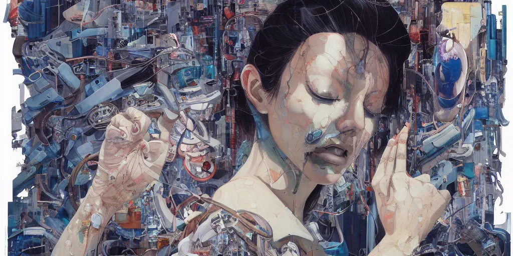 Prompt: gigantic oil painting art by james jean and katsuhiro otomo and moebius, inspired by ghost in the shell anime, smooth face feature, intricate oil painting, high detail illustration, sharp high detail, manga and anime 1 9 9 9