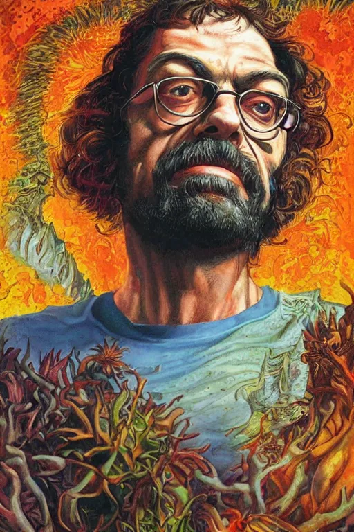 Prompt: an epic joe jusko portrait of terence mckenna