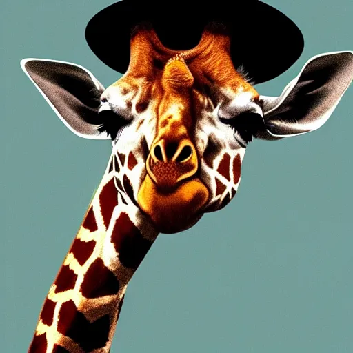 Prompt: A portrait of a giraffe with a beautiful hat, digital painting, wallpaper HD