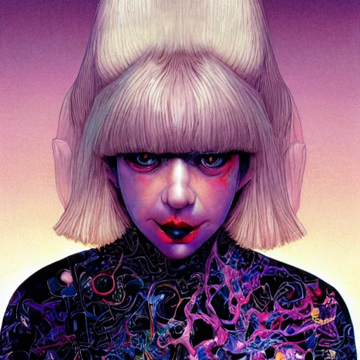 Image similar to portrait of crazy beautiful sia kate isobelle furler, ymmetrical, by yoichi hatakenaka, masamune shirow, josan gonzales and dan mumford, ayami kojima, takato yamamoto, barclay shaw, karol bak, yukito kishiro