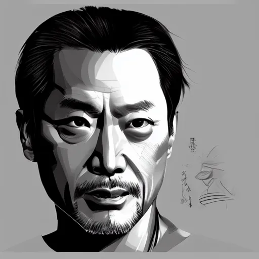 Prompt: concept art of ken watanabe, vector art, by cristiano siqueira, brush hard, highly detailed, artstation, high quality