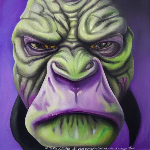 Prompt: oil painting of a purple orc