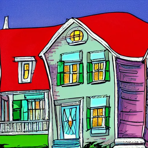 Image similar to house, style from dr. seuss, sharp focus, sharp, hd, dr. seuss