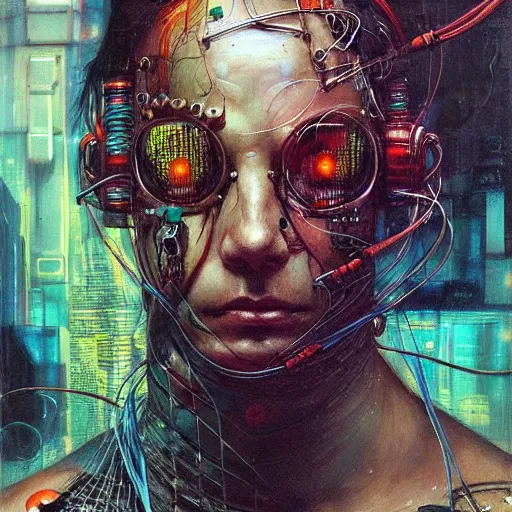 Prompt: male cyberpunk hacker dream thief mayan jaguar warrior, wires cybernetic implants, in the style of adrian ghenie, esao andrews, jenny saville, surrealism, dark art by james jean, takato yamamoto