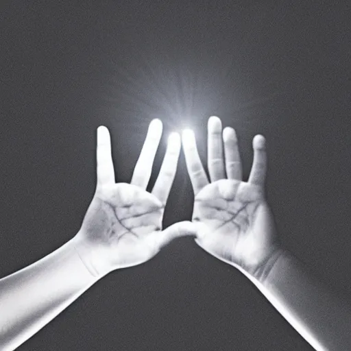Image similar to a floating glowing ♾ between a pair of outstretched hands