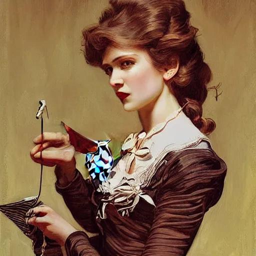 Image similar to painting skull portrait young woman holding a balloon, intricate, elegant, highly detailed,, art by jc leyendecker and singer sargent