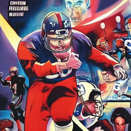 Image similar to comic book cover for'coach belichick spying on opponents ', art by alex ross