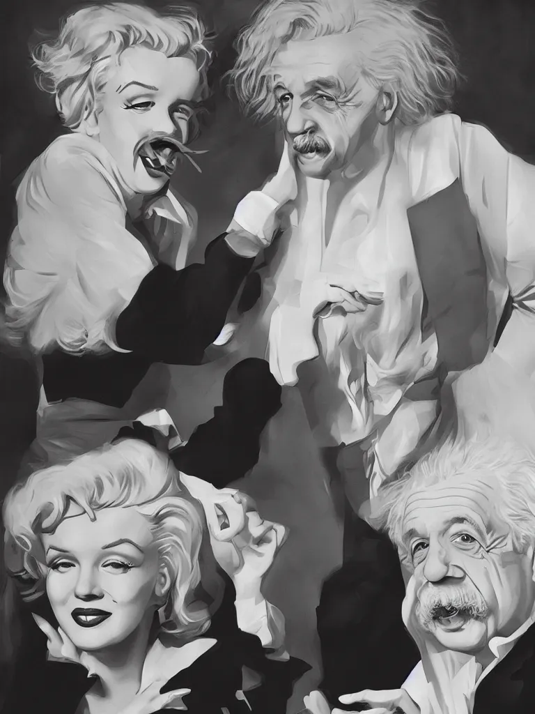 Prompt: Marilyn Monroe meeting Albert Einstein, hyperdetailed artstation cgsociety