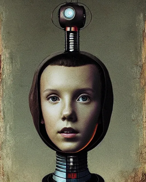 Image similar to millie bobby brown as a robot by leonardo da vinci