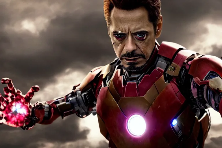 Image similar to film still of zombie zombie Tony Stark as a zombie in new avengers movie, 4k