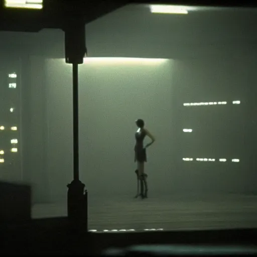 Image similar to cinematic portrait of a runaway cyborg in an empty room, still from the movie bladerunner