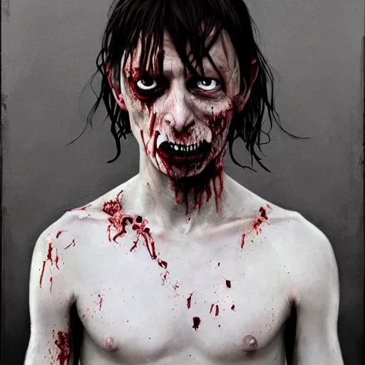 Image similar to young thom yorke as a zombie looking unsure, 7 days to die zombie, fine art, award winning, intricate, elegant, sharp focus, cinematic lighting, rimlight, digital painting, 8 k concept art, art by z. w. gu, art by brom, art by michael hussar, 8 k