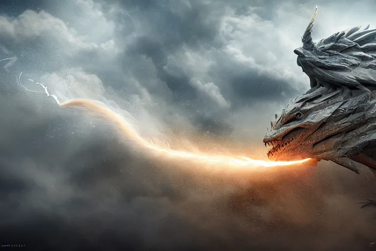 Image similar to sand dragon with lightnings and smoke is fighting against giant wind monster with cyclones, cgsociety, full length, exquisite detail, post - processing, masterpiece, volumetric lighting, cinematic, hypermaximalistic, polarizing filter,, sony a 7 r iv, cinematic, 8 k resolution, beautiful detailed, insanely intricate details, sharp edges, smooth focus, low angle,