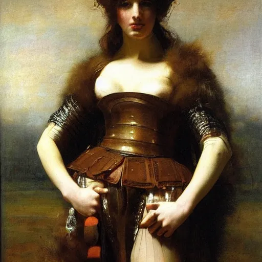 Prompt: portrait of a gorgeous russian woman in armor by Valentin de Boulogne