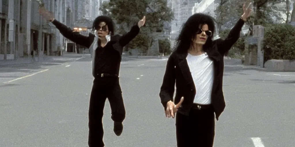 Image similar to michael jackson alone, by himself 2 0 0 9 style wearing shades alive in 2 0 2 2, alone, this is it style, photo real, motion blur, walking, by himself, real life, spotted, sighting, rare, ultra realistic accurate face, caught in 4 k, movie still, uhd, sharp, detailed, cinematic, render, modern