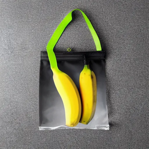 Image similar to a TRANSLUCENT bag containing a banana, black background