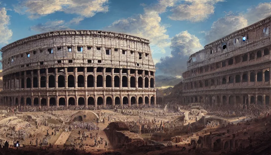 Digital painting of futuristic Colosseum during | Stable Diffusion