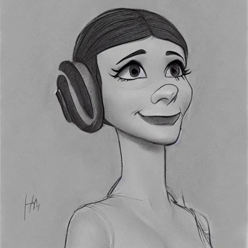 Image similar to milt kahl pencil sketch of victoria justice as princess leia