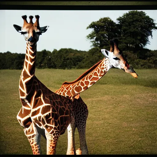 Image similar to a portra 800 photograph of a hybrid between a giraffe and a swan