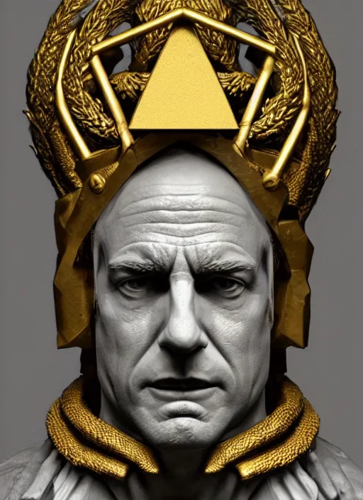 Image similar to symmetry!! portrait of bob odenkirk in cement, with a gold laurel wreath on head, dramatic rendering, fantasy, medieval wear, intricate, elegant, highly detailed, artstation, concept art, smooth, sharp focus, sculpture!!