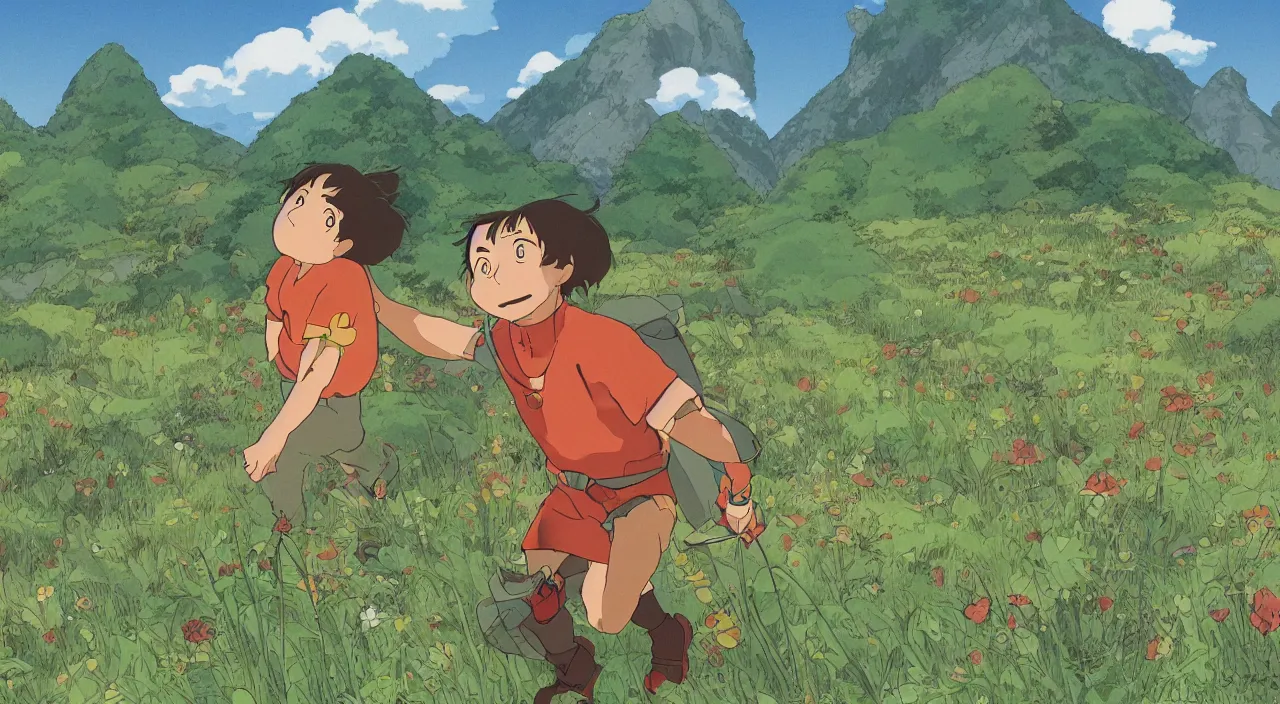 Prompt: (illustration) of Robin Williams, by (((Studio Ghibli))), village, grassfields and mountains, sharp focus, concept art, smooth
