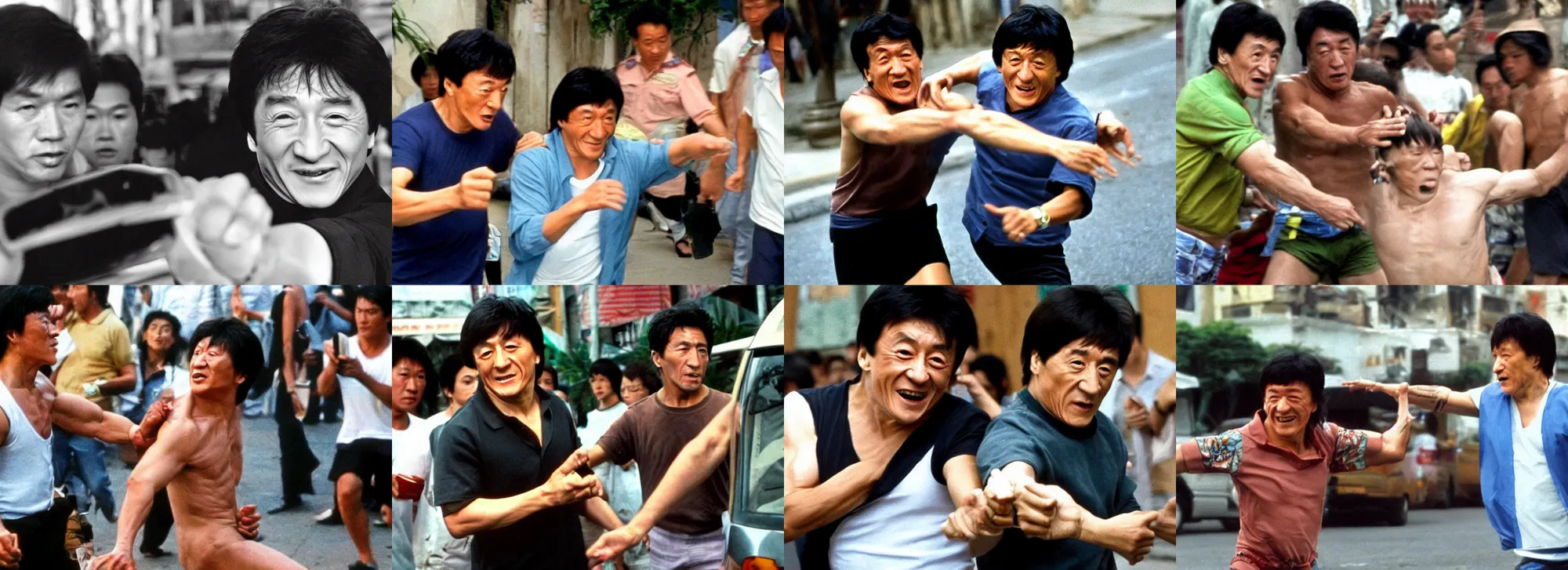 Prompt: jackie chan getting robbed in rio de janeiro