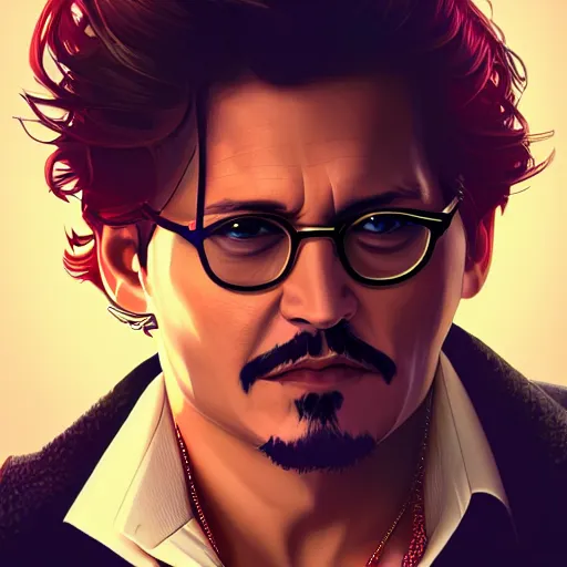 Prompt: Johnny Depp as Tony Stark, ambient lighting, 4k, alphonse mucha, lois van baarle, ilya kuvshinov, rossdraws, artstation