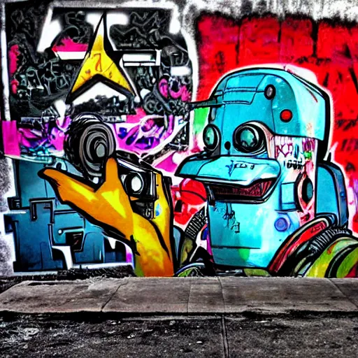 Image similar to chappie colorful graffiti, black and white zef design graffiti on the wall, dark lighting, digital art