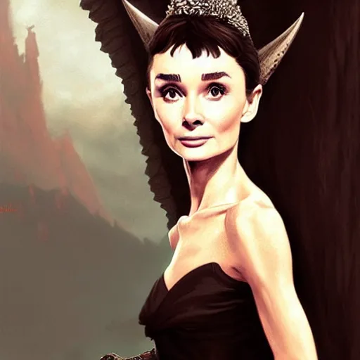 Image similar to audrey hepburn as a witch in an epic fantasy novel, various backgrounds, intricate, elegant, highly detailed, digital painting, artstation, matte, illustration, art by artgerm, greg rutkowski