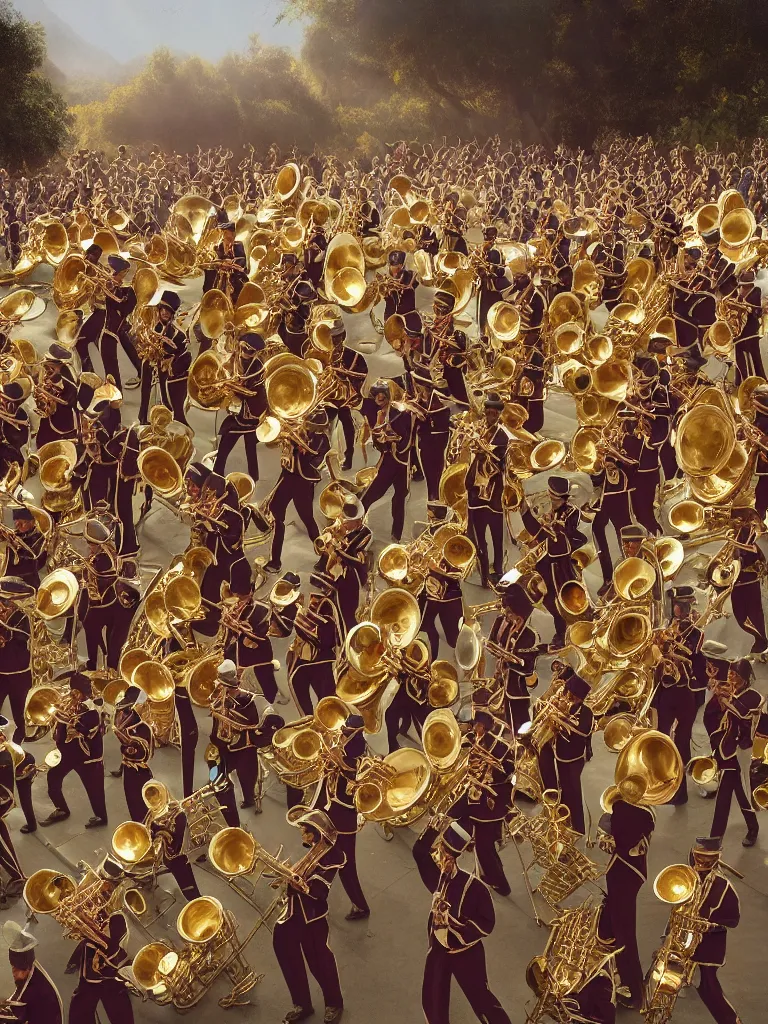 Image similar to marching band by disney concept artists, blunt borders, rule of thirds, golden ratio, godly light