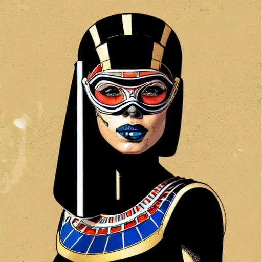 Image similar to a profile photo of a egyptian woman with a diving mask with side profile blood in ocean intricate details by MARVEL comics and Sandra Chevrier-C