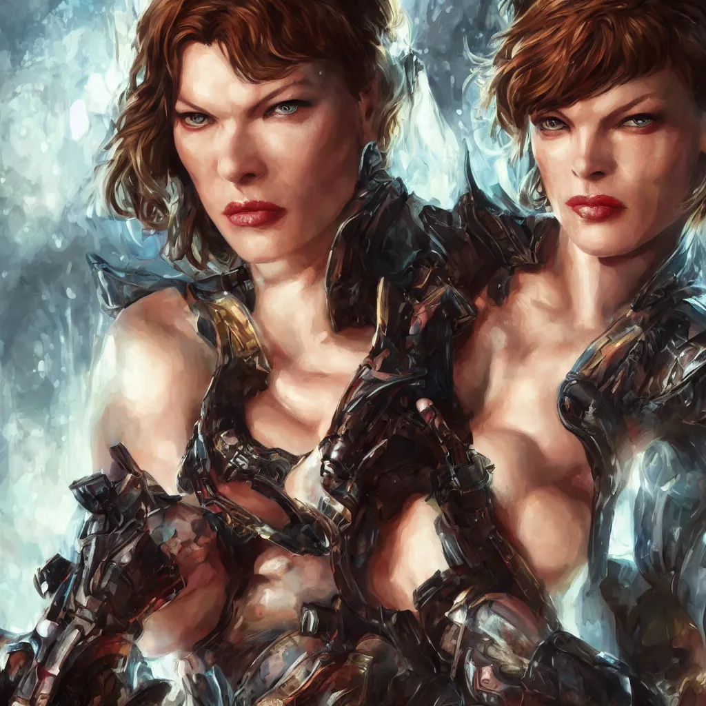 Image similar to Milla Jovovich in Marvel Universe video, D&D character, highly detailed, digital fantasy character, painted portrait, artstation, concept art, hard focus, illustration