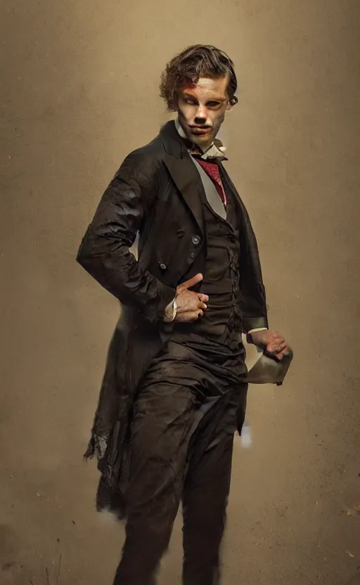 Prompt: portrait of a middle aged victorian aristocrat, waistcoat, standing upright, male, detailed face, victorian, highly detailed, cinematic lighting, digital art painting by greg rutkowski