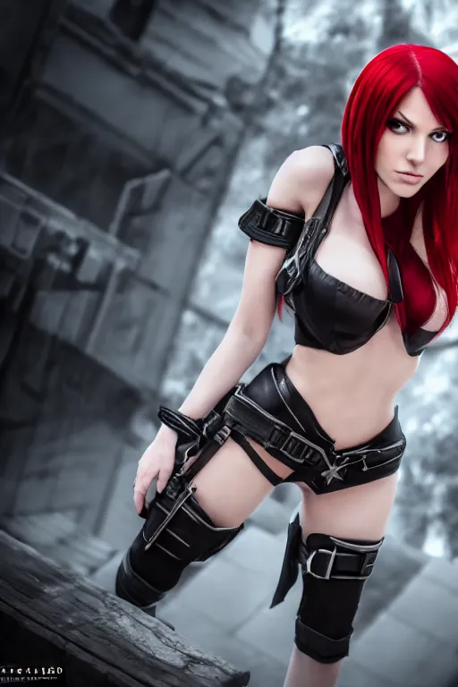 Prompt: Katarina from League of Legends, photorealistic full body, white ambient background, unreal engine 5, hyperrealistic, highly detailed, XF IQ4, 150MP, 50mm, F1.4, ISO 200, 1/160s, natural light, Adobe Lightroom, photolab, Affinity Photo, PhotoDirector 365, realistic