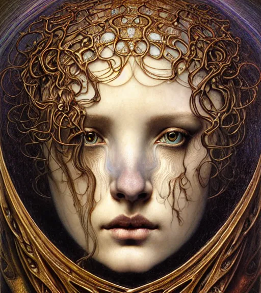 Image similar to detailed realistic beautiful young medieval queen of mars face portrait by jean delville, gustave dore and marco mazzoni, art nouveau, symbolist, visionary, gothic, pre - raphaelite. horizontal symmetry by zdzisław beksinski, iris van herpen, raymond swanland and alphonse mucha. highly detailed, hyper - real, beautiful