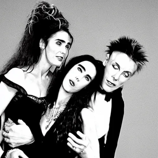 Prompt: jennifer connelly ball dancing with the goblin king, david bowie