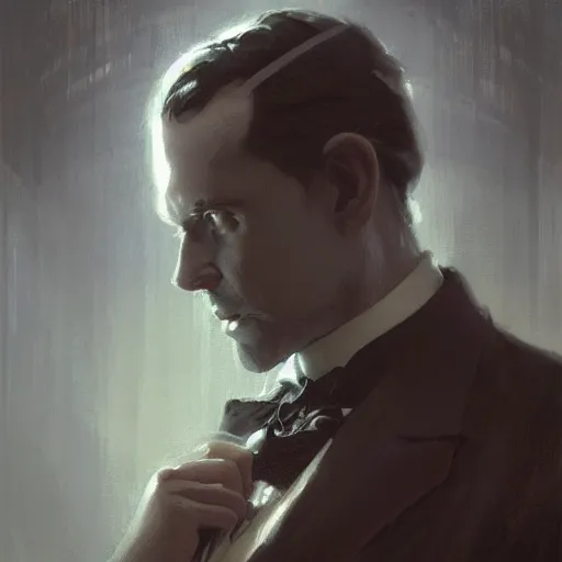Prompt: a dapper victorian man with a glowing cybernetic heart, chiaroscuro, sci fi character portrait by greg rutkowski, craig mullins
