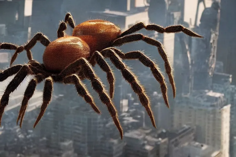 Image similar to film still of a tarantula! covering the ( ( eiffel tower ) ) with webs and eggs in the new godzilla pacific rim horror movie