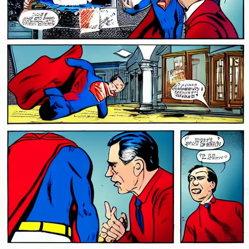 Prompt: mr. rogers loses control and kills superman in a fit of rage, realistic, tragic, rainy