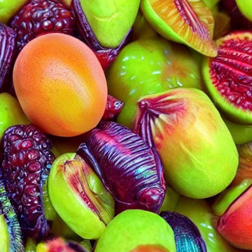 Image similar to alien fruits, fruits from a different planet, realistic, extraterrestrial